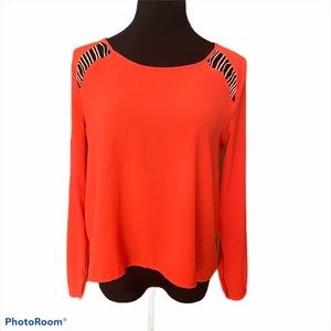 ASTR long sleeve blouse with cut outs red orange M